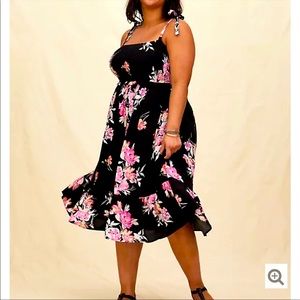 Torrid Floral Challis Tie Strap Smocked Midi dress
